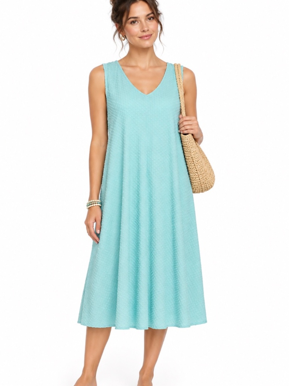 NWT Nina Leonard Sleeveless Aqua Dress Reversible V or Scoop M resortwear summer